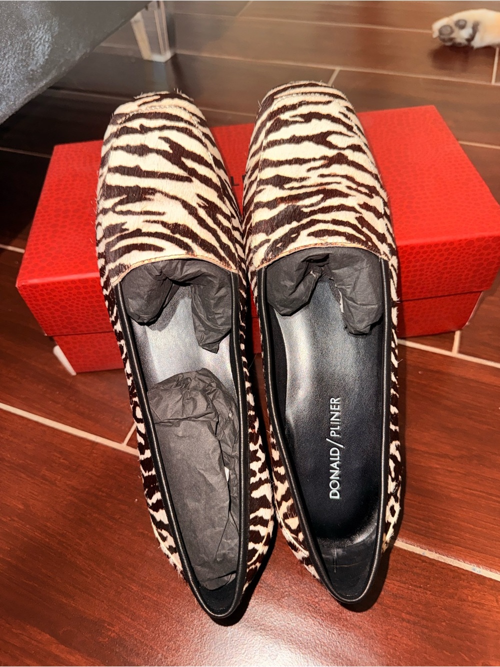 Donald J. Pliner Zebra-Print Slip-On Flats in Black and White